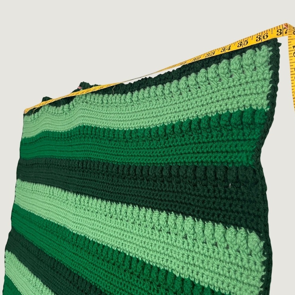 Handmade Crochet Throw Blanket Green Striped Bobble Stitch Afghan 37x50 Boho - Picture 6 of 7